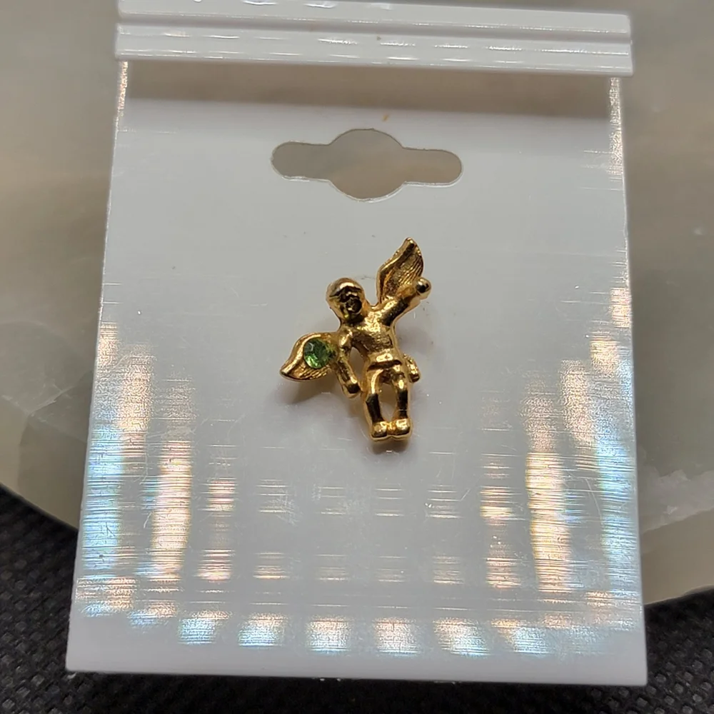 Vintage Angel on My Shoulder Pin August Birth Stone Peridot Guardian Angel